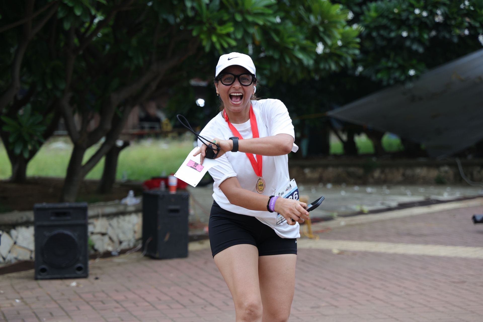 Ecstatic finisher with medal